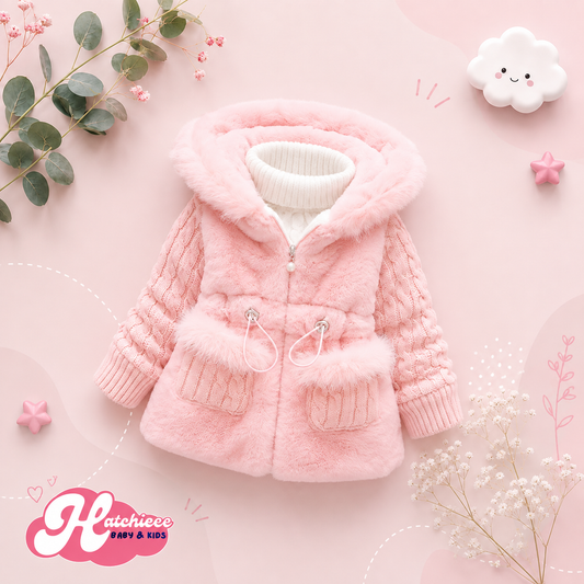 The Brynlee - Baby Girl Plain Colour Plush Thicken Warm Hooded Jacket