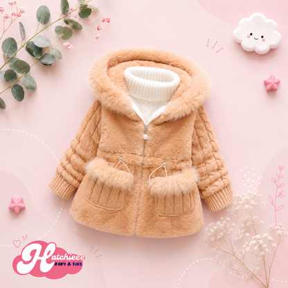 The Brynlee - Baby Girl Plain Colour Plush Thicken Warm Hooded Jacket