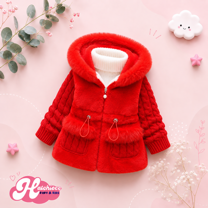 The Brynlee - Baby Girl Plain Colour Plush Thicken Warm Hooded Jacket