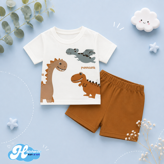 The Dallas - Infant Baby Boy Cartoon Dinosaur Top Shorts Cute Casual Outfit Set