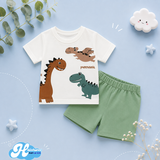 The Dallas - Infant Baby Boy Cartoon Dinosaur Top Shorts Cute Casual Outfit Set