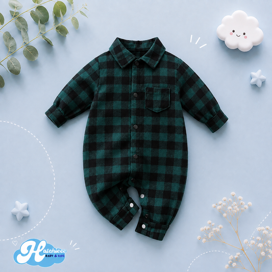 The Rhett - Baby Boy Green Plaid Rompers