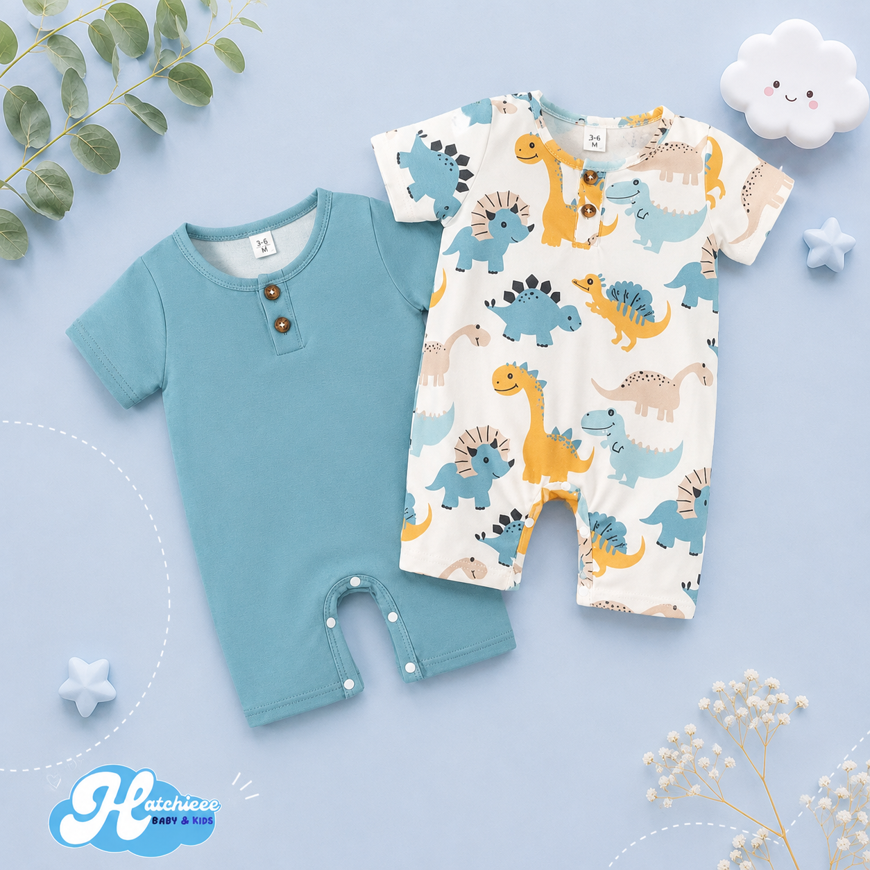 The Brooks - Newborn Baby Boy 2PCS Dinosaur Romper Short Sleeve Bodysuit Summer Outfit