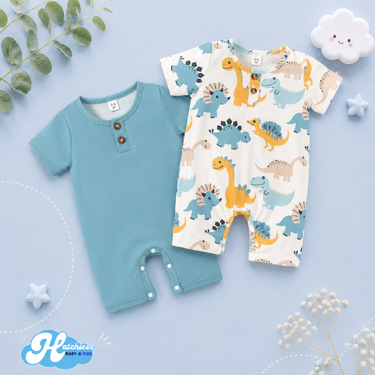 The Brooks - Newborn Baby Boy 2PCS Dinosaur Romper Short Sleeve Bodysuit Summer Outfit