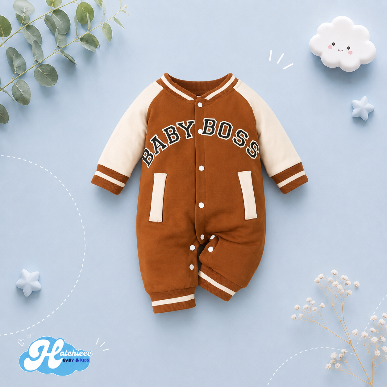 The Adonis - Baby Boy "Baby Boss" Printed Long Sleeve Jumpsuit
