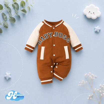 The Adonis - Baby Boy "Baby Boss" Printed Long Sleeve Jumpsuit