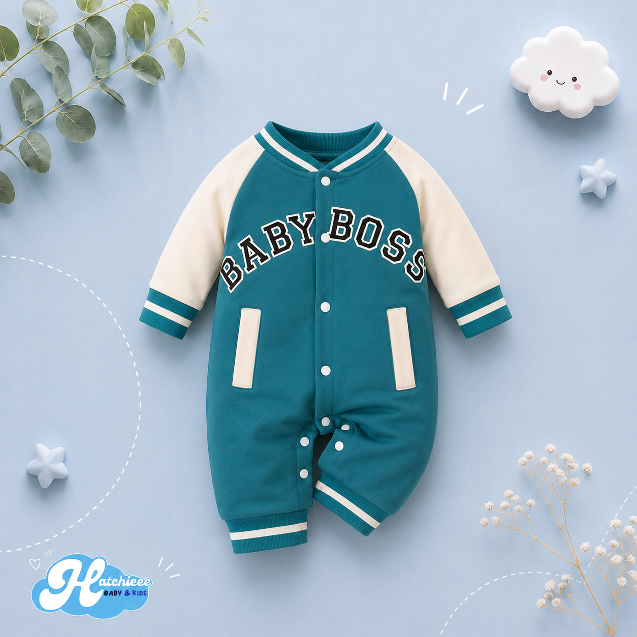 The Adonis - Baby Boy "Baby Boss" Printed Long Sleeve Jumpsuit