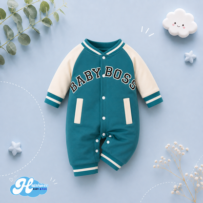 The Adonis - Baby Boy "Baby Boss" Printed Long Sleeve Jumpsuit