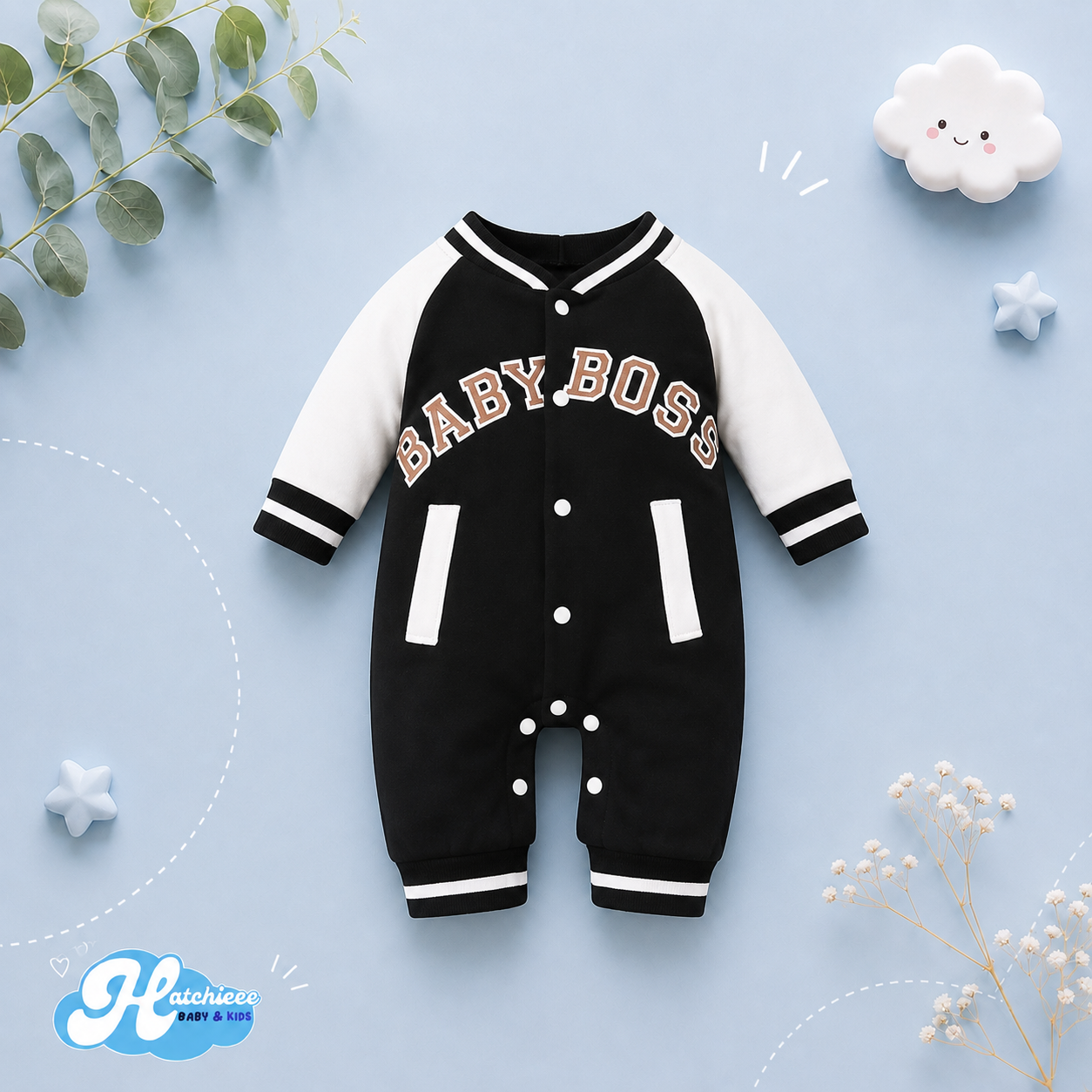 The Adonis - Baby Boy "Baby Boss" Printed Long Sleeve Jumpsuit