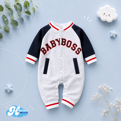 The Adonis - Baby Boy "Baby Boss" Printed Long Sleeve Jumpsuit