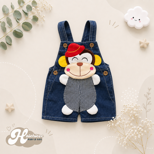 The Zara - Baby Unisex Monkey Design Denim Jumper Overalls