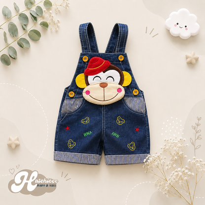 The Zara - Baby Unisex Monkey Design Denim Jumper Overalls