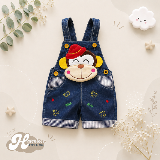 The Zara - Baby Unisex Monkey Design Denim Jumper Overalls