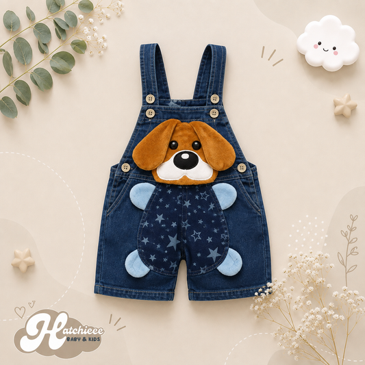 The Zara - Baby Unisex Dog & Bear Design Denim Jumper Overalls