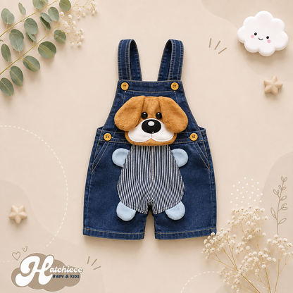 The Zara - Baby Unisex Dog & Bear Design Denim Jumper Overalls