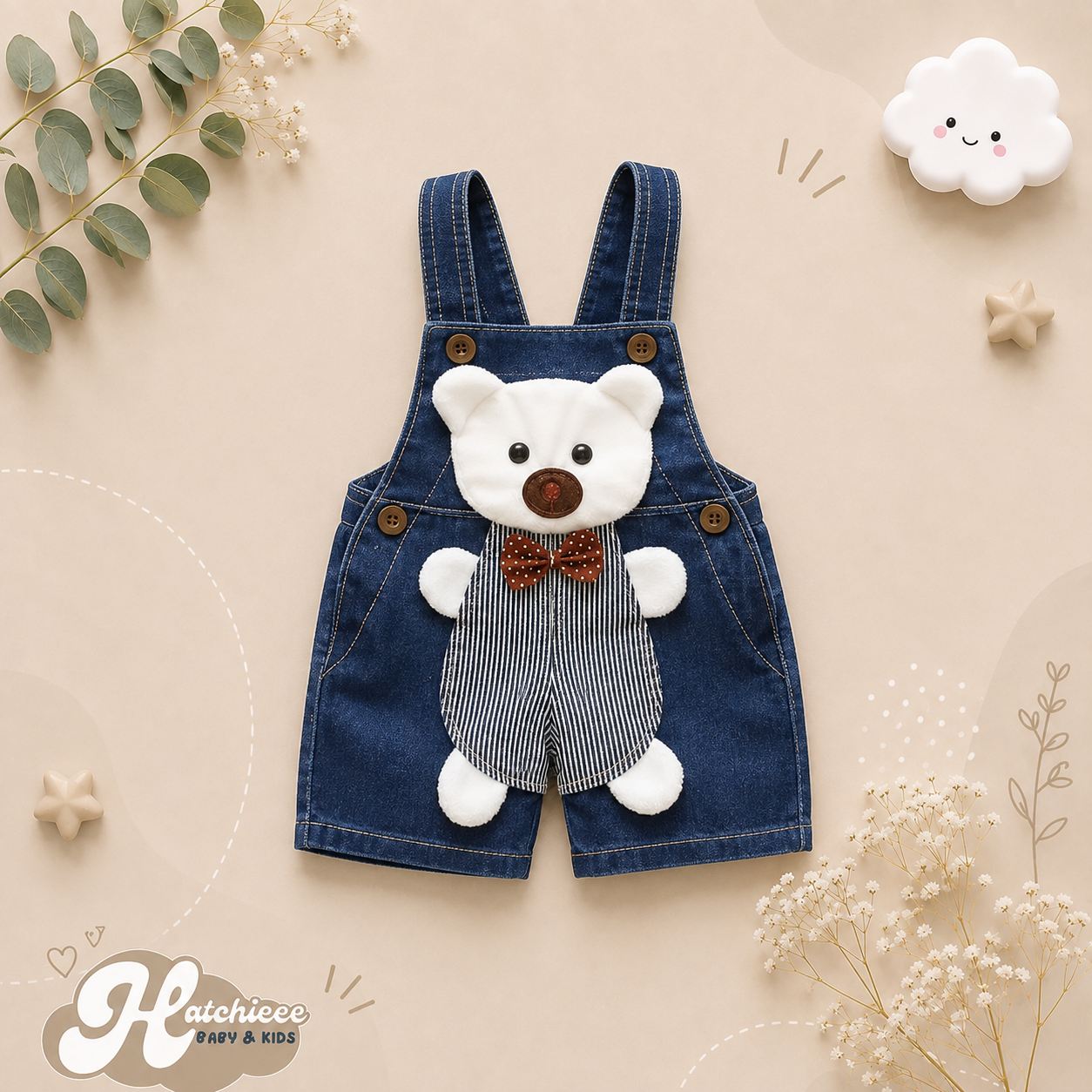 The Zara - Baby Unisex Dog & Bear Design Denim Jumper Overalls