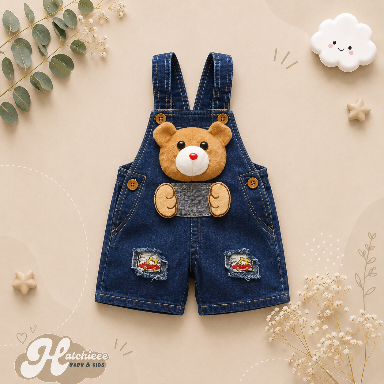 The Zara - Baby Unisex Dog & Bear Design Denim Jumper Overalls
