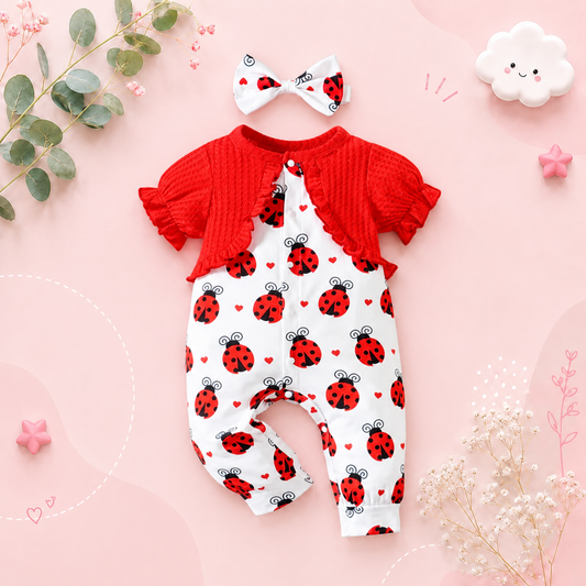 The Arlet - Newborn Baby Girl Summer Peach Heart Print Short Sleeve Romper Jumpsuit