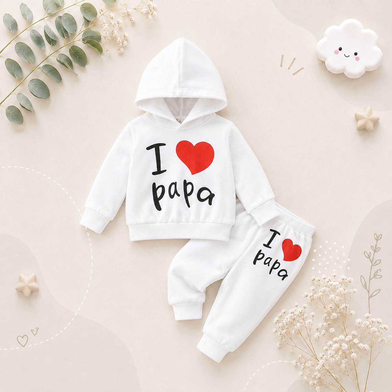 The Birch - Baby Unisex "I Love Papa" Print Solid Colour Hoodie