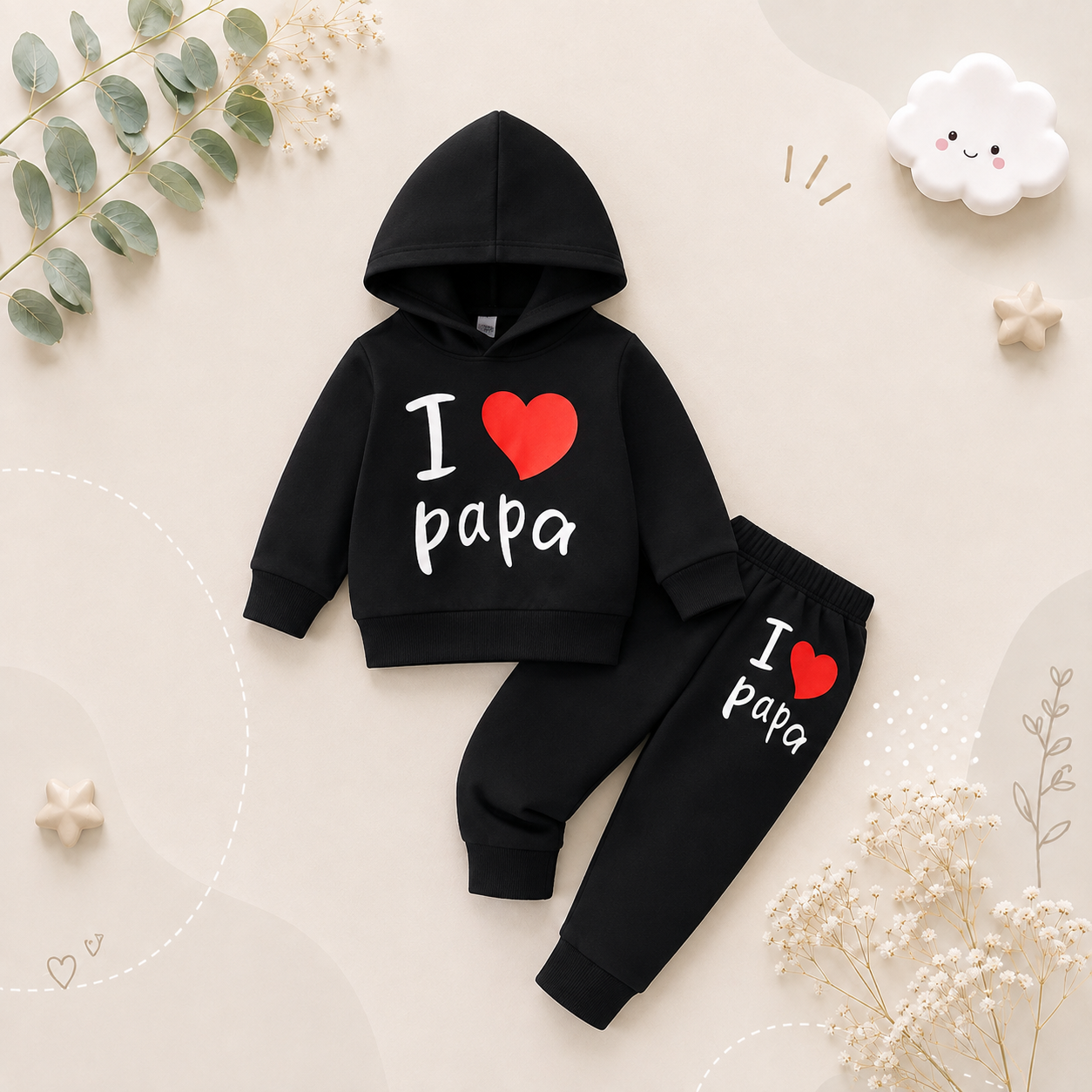 The Birch - Baby Unisex "I Love Papa" Print Solid Colour Hoodie