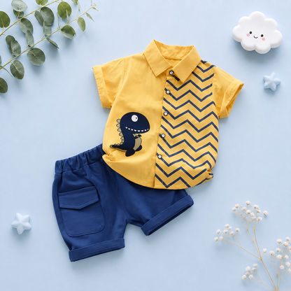 The Kairo - Baby Boy Cute Dino Cartoon Print Tops + Shorts
