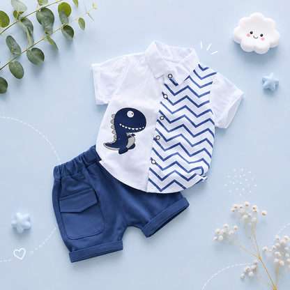 The Kairo - Baby Boy Cute Dino Cartoon Print Tops + Shorts