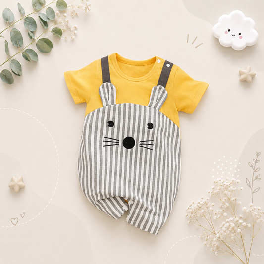 The Roman - Baby Unisex Yellow Mouse Print Jumpsuit