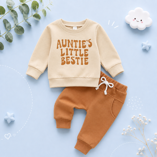 The Ashton - Baby Boy Auntie's Little Bestie Letter Print Tops + Pants