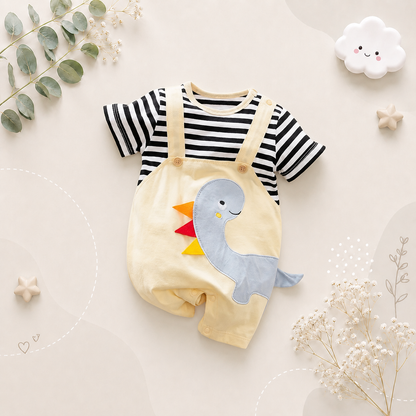 The Dominic - Baby Unisex Dinosaur Embroidery 3D Design Strap Splice Bodysuit