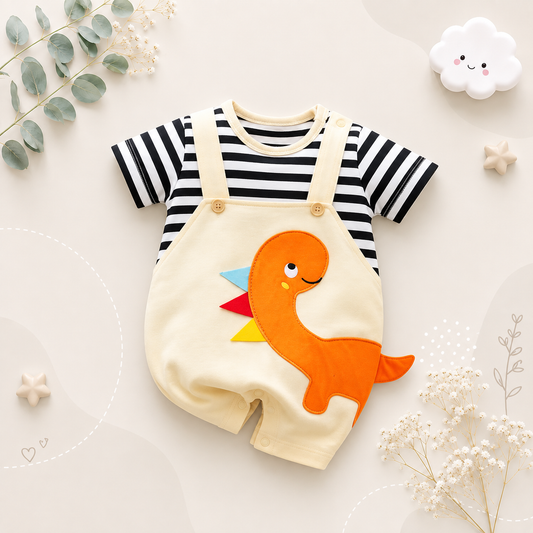 The Dominic - Baby Unisex Dinosaur Embroidery 3D Design Strap Splice Bodysuit