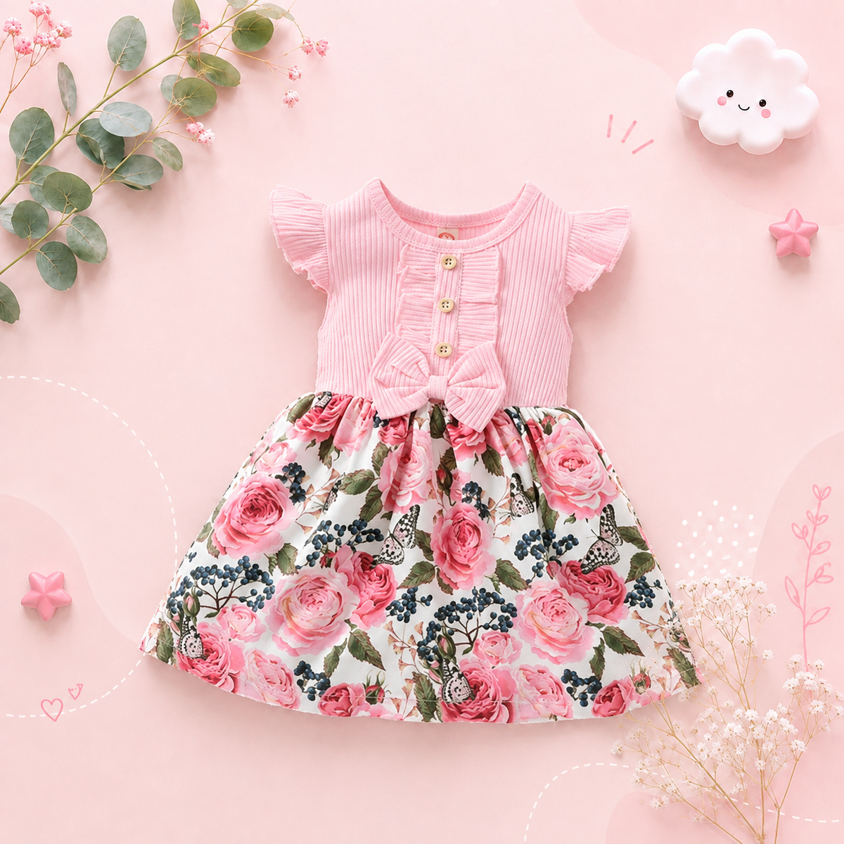 The Marion - Baby Girl Sleeveless Floral Princess Dress 1‑5Y Daily Holiday Children’s Clothes