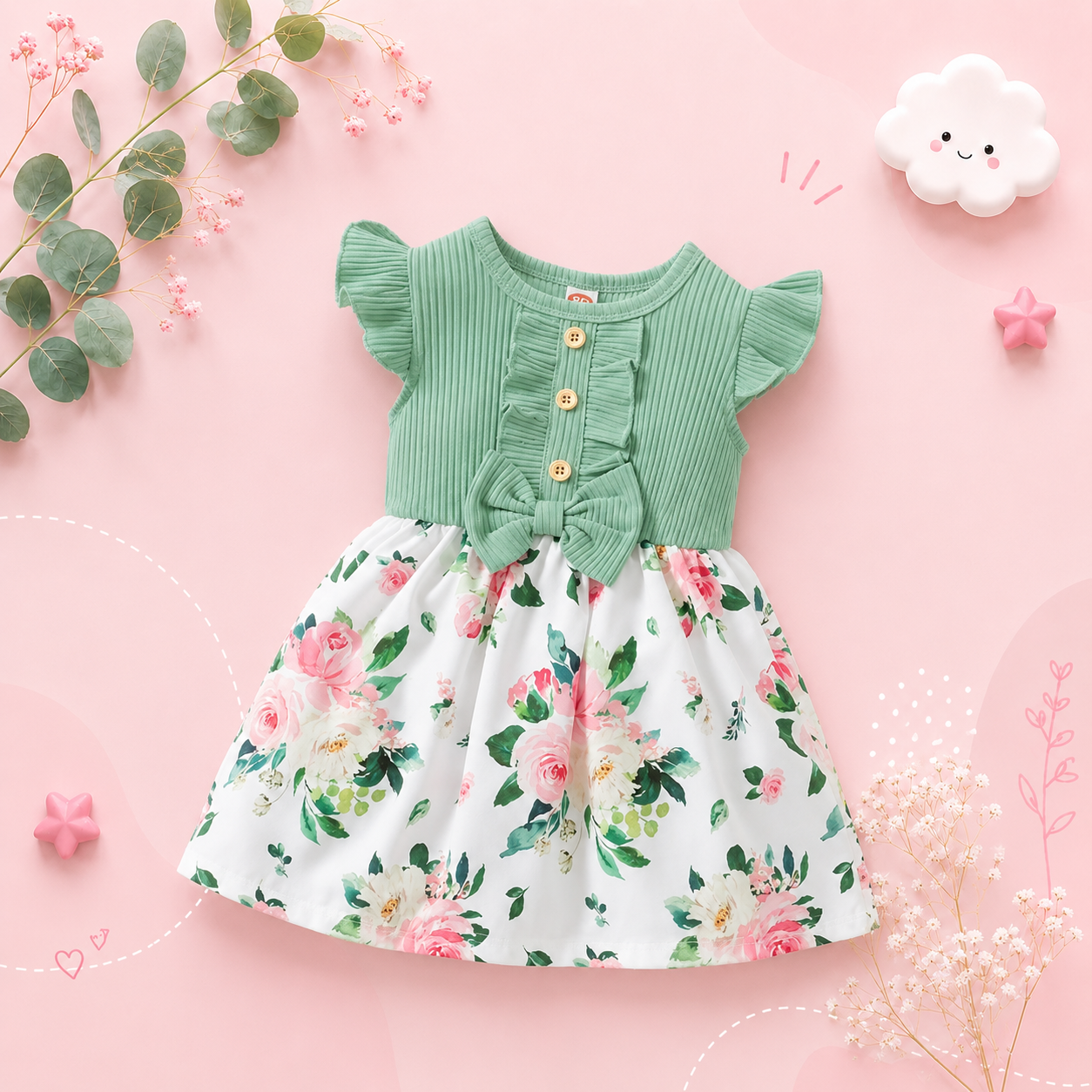 The Marion - Baby Girl Sleeveless Floral Princess Dress 1‑5Y Daily Holiday Children’s Clothes