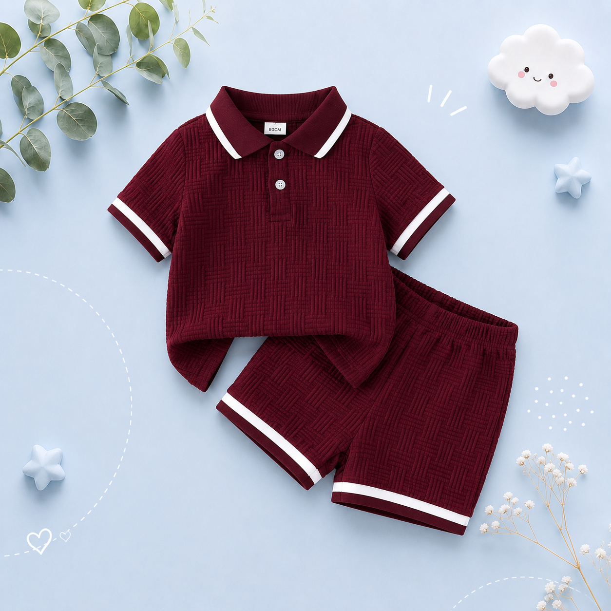 The Marcos - Baby Boy Striped Turn Down Collar Short Sleeve Polo Shirts With Elastic Waist Shorts
