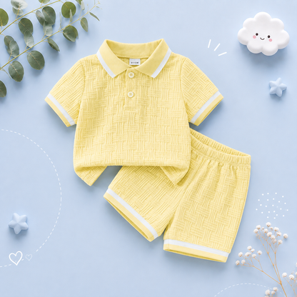 The Marcos - Baby Boy Striped Turn Down Collar Short Sleeve Polo Shirts With Elastic Waist Shorts