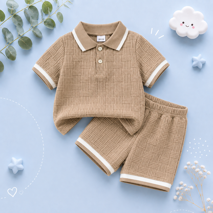 The Marcos - Baby Boy Striped Turn Down Collar Short Sleeve Polo Shirts With Elastic Waist Shorts