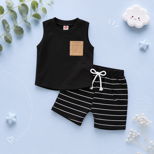 The Anthony - Baby Boy Casual Sleeveless Pocket Tank Tops + Striped Pocket Shorts