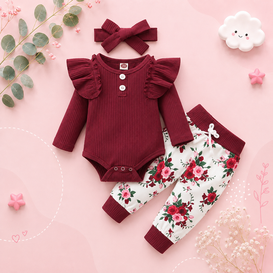 The Sidney - Red/ Maroon Ruffles Romper