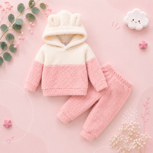 The Haven - Baby Girl Fluffy Hoodie and Pants Set 2PCS Warm Autumn Winter Outfit