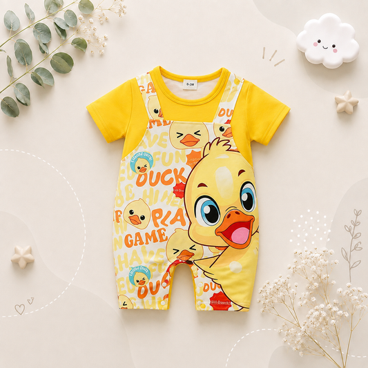 The Major - Newborn Baby Duck Print Romper Yellow Short Sleeve Summer Outfit