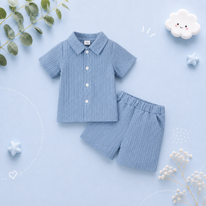 The Adan - Baby Boy Casual Woven Jacquard Fabric Short Sleeved Shirt Top And Shorts Set