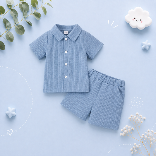 The Adan - Baby Boy Casual Woven Jacquard Fabric Short Sleeved Shirt Top And Shorts Set