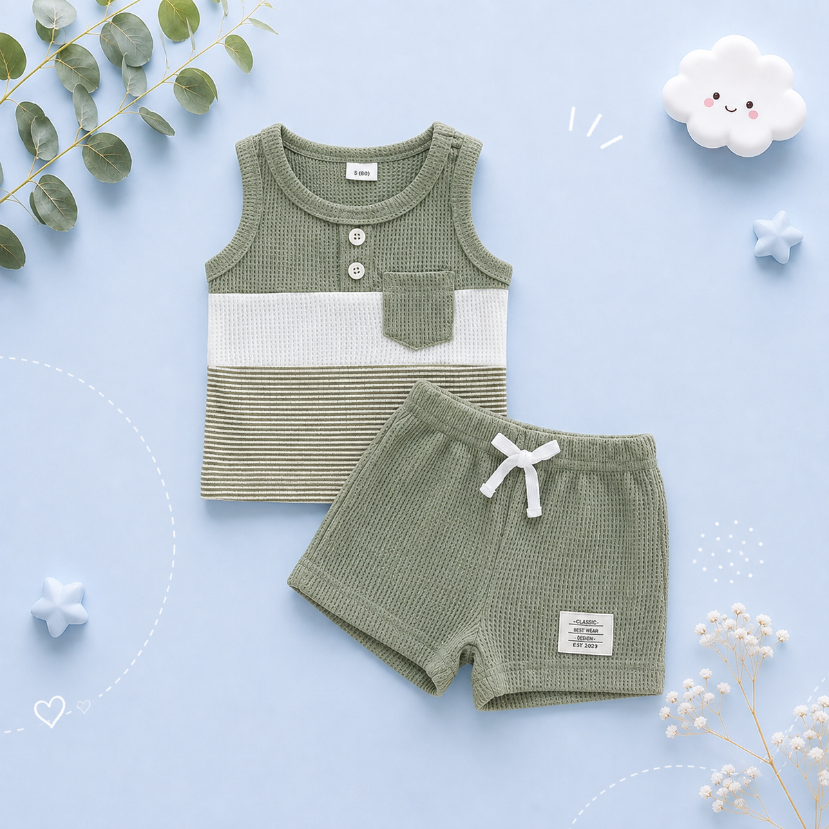 The Abdiel - Toddler Boy Summer Outfit – Contrast Stripe Sleeveless Tank Top & Shorts 2‑Piece Set
