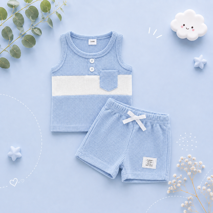 The Abdiel - Toddler Boy Summer Outfit – Contrast Stripe Sleeveless Tank Top & Shorts 2‑Piece Set