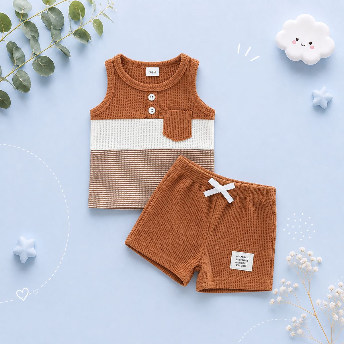 The Abdiel - Toddler Boy Summer Outfit – Contrast Stripe Sleeveless Tank Top & Shorts 2‑Piece Set