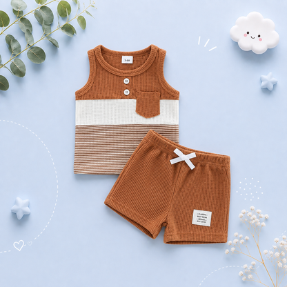 The Abdiel - Toddler Boy Summer Outfit – Contrast Stripe Sleeveless Tank Top & Shorts 2‑Piece Set