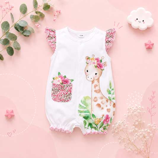 The Marisol - Baby Girl Pink Deer Print Sleeveless Romper Summer One Piece Outfit