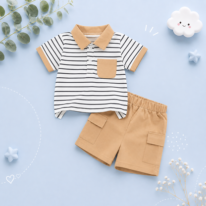 The Alden - Baby Boy Striped Collared Short Sleeve Top & Matching Shorts | Toddler 0–3 Years Outfit