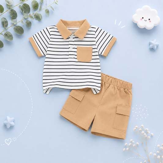 The Alden - Baby Boy Striped Collared Short Sleeve Top & Matching Shorts | Toddler 0–3 Years Outfit