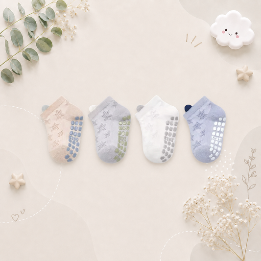 The Ainsley - Baby Unisex 4 Pairs Cotton Breathable Non-slip Floor Socks