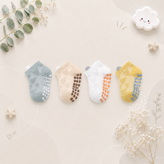 The Ainsley - Baby Unisex 4 Pairs Cotton Breathable Non-slip Floor Socks